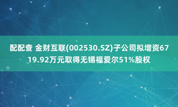 配配查 金财互联(002530.SZ)子公司拟增资6719.92万元取得无锡福爱尔51%股权
