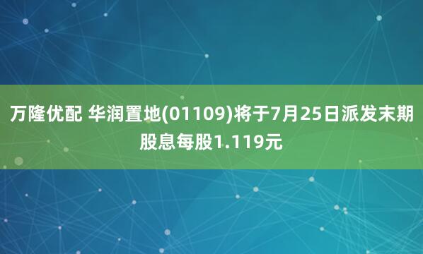 万隆优配 华润置地(01109)将于7月25日派发末期股息每股1.119元
