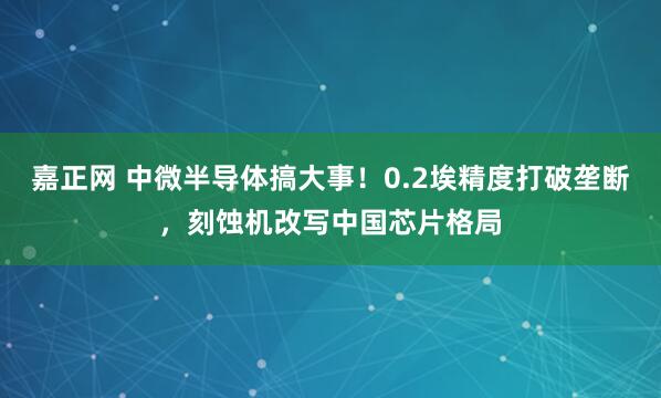 嘉正网 中微半导体搞大事!0.2埃精度打破垄断,刻蚀机改写中国芯片格局