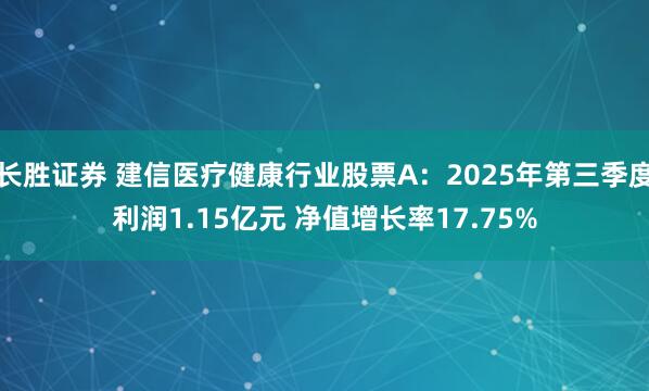 长胜证券 建信医疗健康行业股票A：2025年第三季度利润1.15亿元 净值增长率17.75%